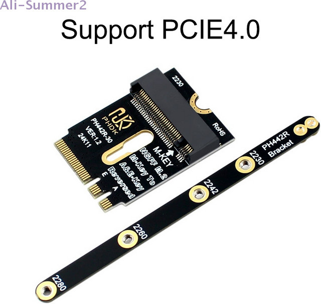 M.2 A+E zu NVMe SSD Adapter PCIe 4.0 Riser Karte mit Halterung für 2230 2242 2260 2280 SSD in Schwarz - Bild 1