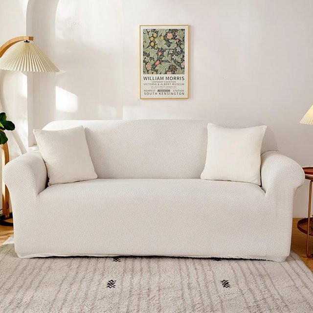 Onlyly Polar Fleece Stretch Sofabezug für 2 Sitze, elastischer Couchbezug in Weiß, Breite: 145-185 cm - Bild 1