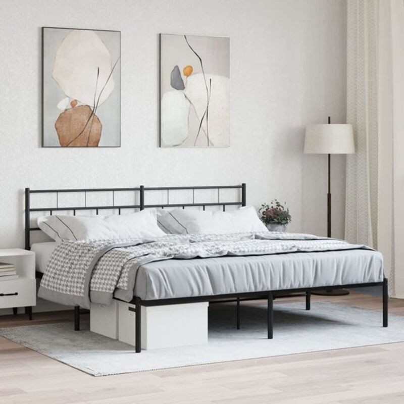 Modernes Metallbett mit Kopfteil von Vidaxl in Schwarz, B/T/H: 180 x 200 cm - Bild 1