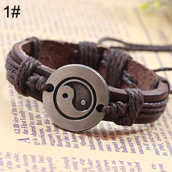 SILVERHOO Armband, Tai Chi Ying Yang Muster, Kunstleder, Grau, Unisex - Bild 1