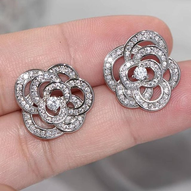 Huitan Damen-Ohrstecker, Silber, Zirkonia, Blumenförmig - Bild 1