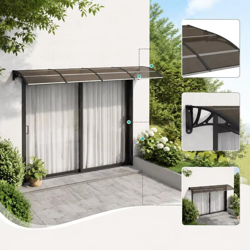 Modernes Policarbonat-Vordach in Schwarz mit Aluminiumstangen und ABS-Halterungen, B: 350 cm, T: 100 cm - Bild 4