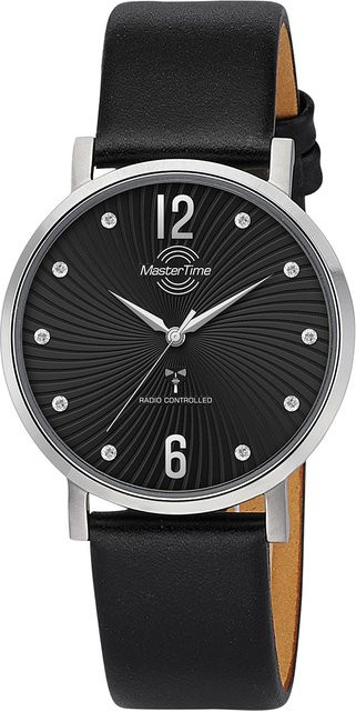 Master Time Damenuhr, Funk, Quarz, Edelstahl, 36 mm, Leder, Schwarz, 3 ATM - Bild 1