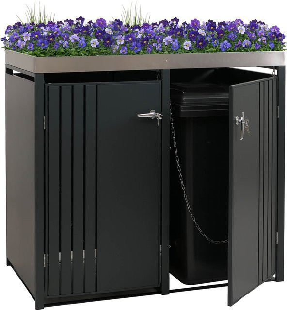 Mülltonnenverkleidung MCW-O67 mit Pflanzkasten aus Metall in Anthrazit, B/T/H: 125 x 132 x 84 cm - Bild 1