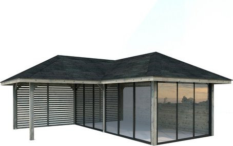 PALMAKO Pavillon Bianca Set 214 Slide in Grau aus Fichtenholz mit ESG Glas und Teleskopfunktion, B/T/H: 588 x 588 x 319 cm - Bild 1