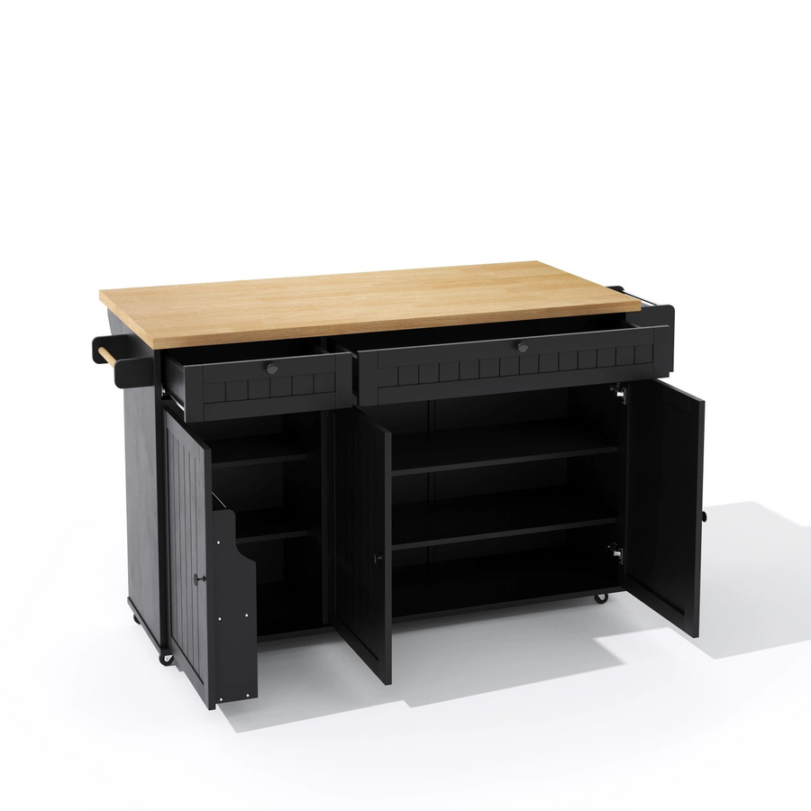 okwish Kücheninsel mit klappbarer Arbeitsplatte und 6 Rollen in Schwarz, B/T/H: 137 x 89,5 x 45 cm - Bild 2