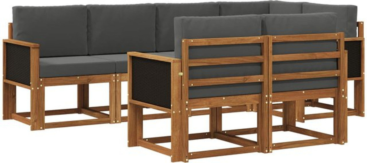 7-teilige Outdoor-Sofagarnitur vidaXL aus Akazie und Polyester in Natur und Anthrazit - Bild 1