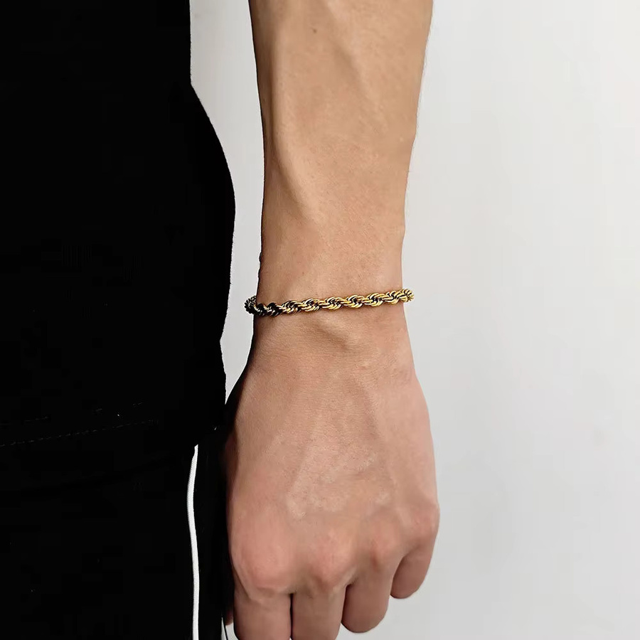 Hiyee Armband, Twisted Rope Chain, Gold Farbe, Edelstahl, Damen - Bild 5