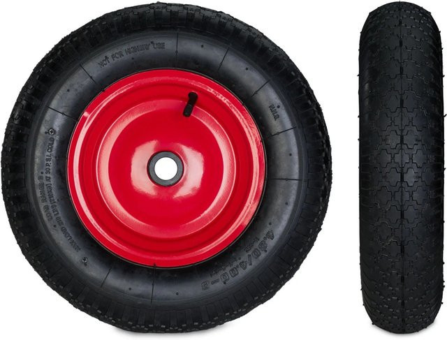 Relaxdays Schubkarrenrad aus Stahl in Schwarz und Rot, luftbereift mit Adaptern, Durchmesser: 39 cm, Breite: 9 cm - Bild 1