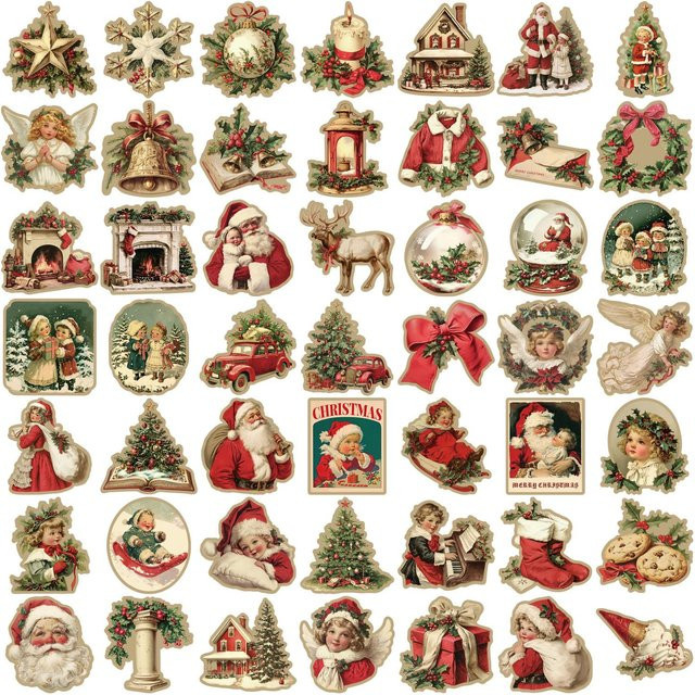 Binchi Outdoor Product Retro-Weihnachtsaufkleber in Multicolour für Laptop, Telefon und Scrapbook (100 Stück) - Bild 1