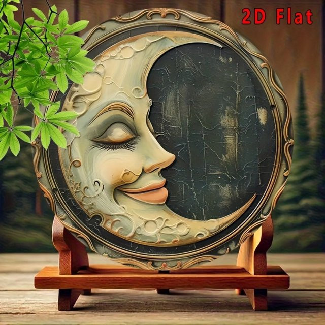 Potdemiel Vintage Smiling Moon Wanddeko aus Metall, Runde dekorative Wandplatte mit Frauenporträt in Multicolour, Durchmesser: 20 cm - Bild 1