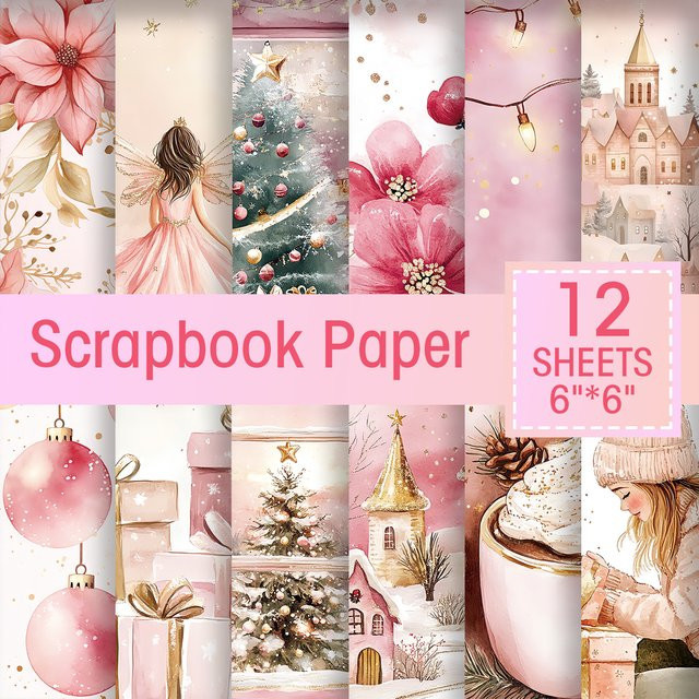12 Stück Vintage Scrapbook-Papier in Rosa mit Blumen-Design für Tagebuch, Bastelarbeiten und Grußkarten - Bild 1