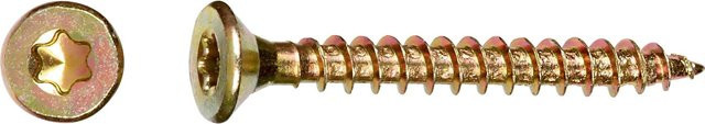 LUX-TOOLS Senkkopf Spanplattenschraube mit TX-Antrieb, verzinkter Stahl in Gold, Durchmesser: 4 mm, Länge: 30 mm, 200 Stück - Bild 1