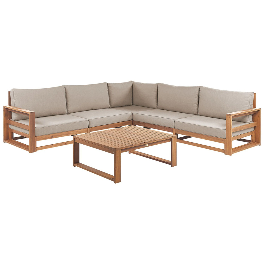 Beliani Lounge Set TIMOR in Taupe mit L-Form, Akazienholz und Outdoor-Couchtisch - Bild 2