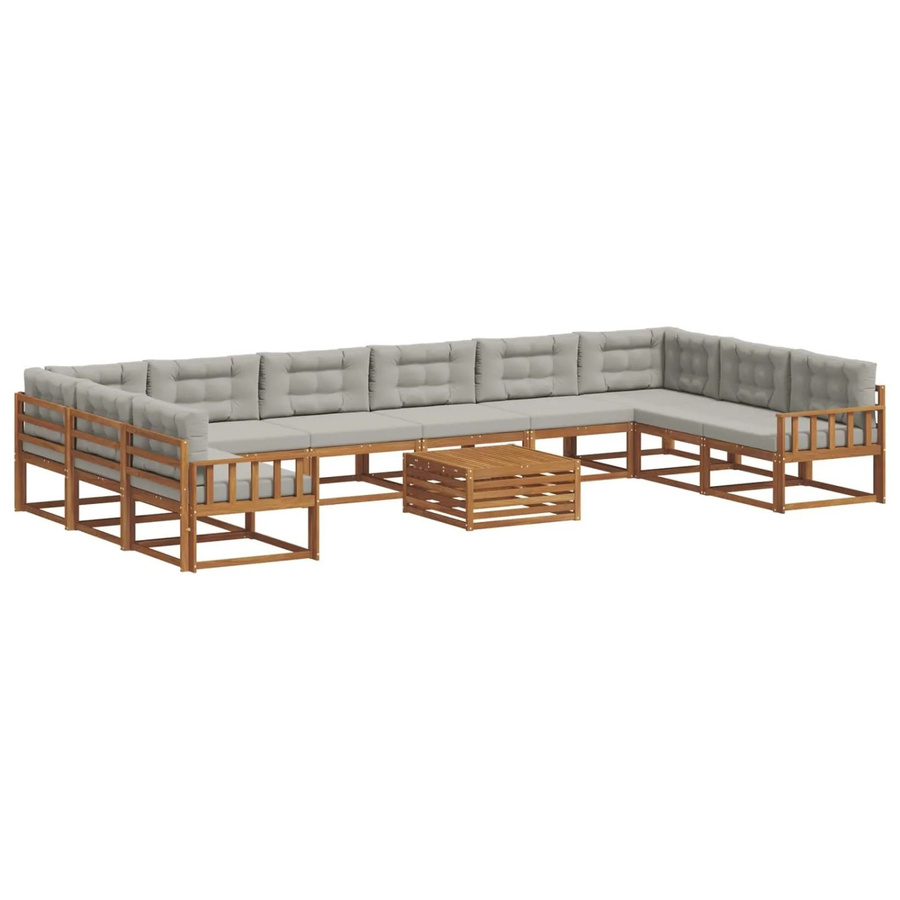vidaXL Outdoor-Sofagarnitur aus massivem Akazienholz mit Kissen, 11-teilig, Natur und Hellgrau - Bild 2