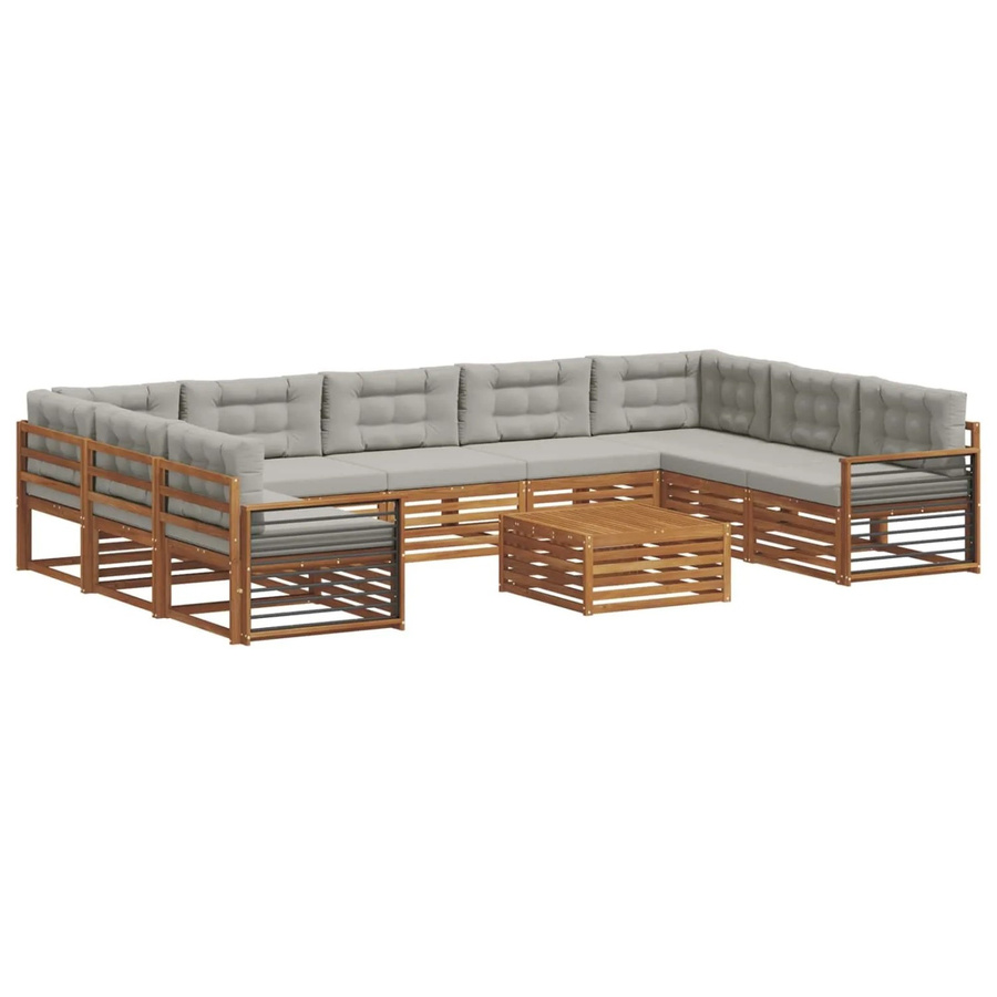 vidaXL Sofagarnitur 10-teilig aus Massivholz Akazie in Natur und Hellgrau mit modernem Latten-Design - Bild 2