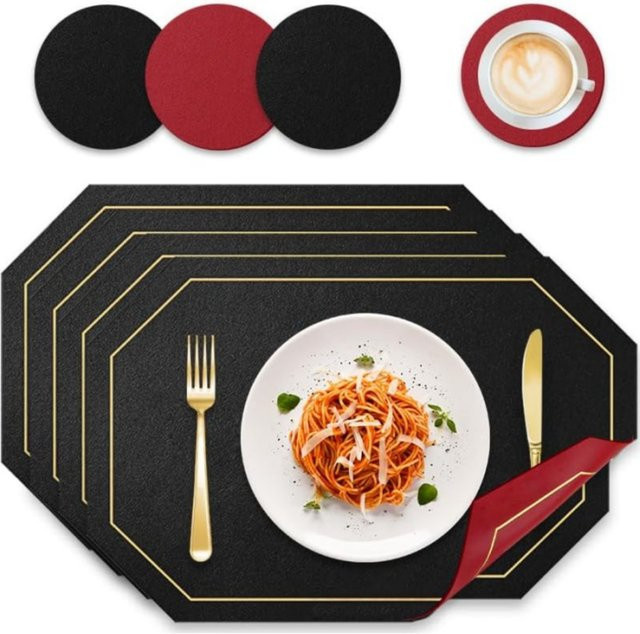 Leeseph Set aus Tischsets und Untersetzern aus Kunstleder, mehrfarbig, hitzebeständig und rutschfest, B/T: 43 x 30 cm - Bild 1