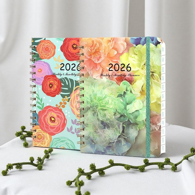 Multifunktionaler Blumenkalender 2026 mit Spiralbindung, Wochenplaner und Notizbuch im Softcover, A3, Mehrfarbig - Bild 1