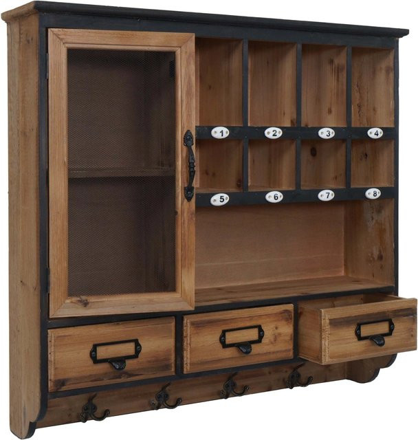 Wandregal MCW Q26 Garderobe im Vintage Shabby Stil aus Tannenholz mit Schublade und Haken, Braun, B: 70 cm, H: 72 cm, T: 17 cm - Bild 2