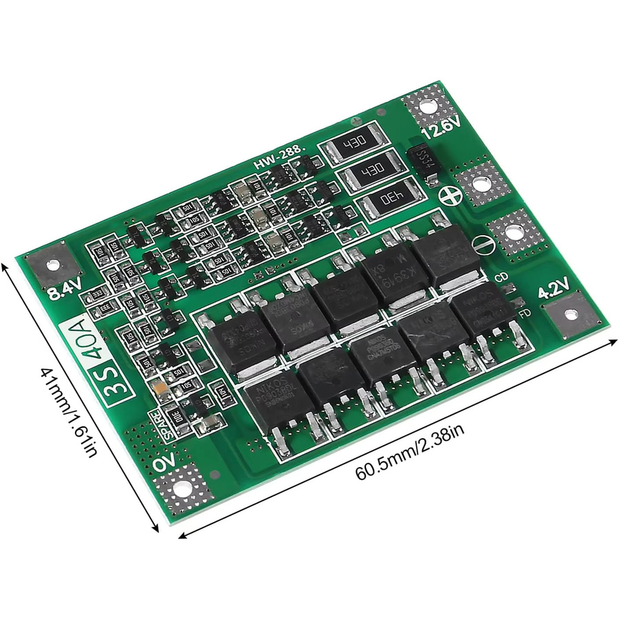 AOKIN 4er-Set Li-Ionen-Lithium-Batterie-Schutzplatine BMS 3S 40A 12,6 V in Grün für Bohrmotoren - Bild 3