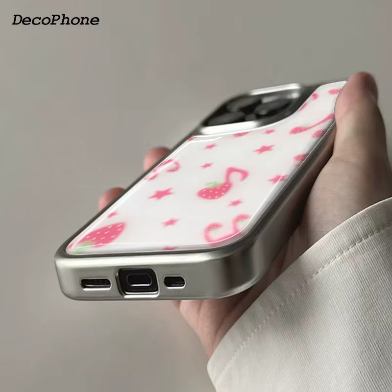 DecoPhone Handyhülle mit rosa Erdbeer-Motiv und Cartoon-Sternen für iPhone, Farbe: Pink - Bild 4