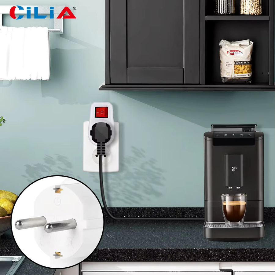 CILIA Euro-Wandsteckdose mit Schalter, Wechselrichter-Stecker-Adapter in Weiß, 16 A, 3500 W - Bild 3