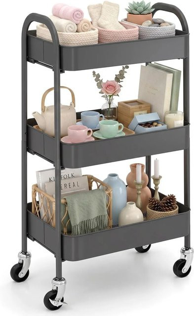 Sekey Servierwagen aus Metall mit 3 Ebenen und Rollen in Grau, B/T/H: 79,5 x 46,4 x 30,0 cm - Bild 1