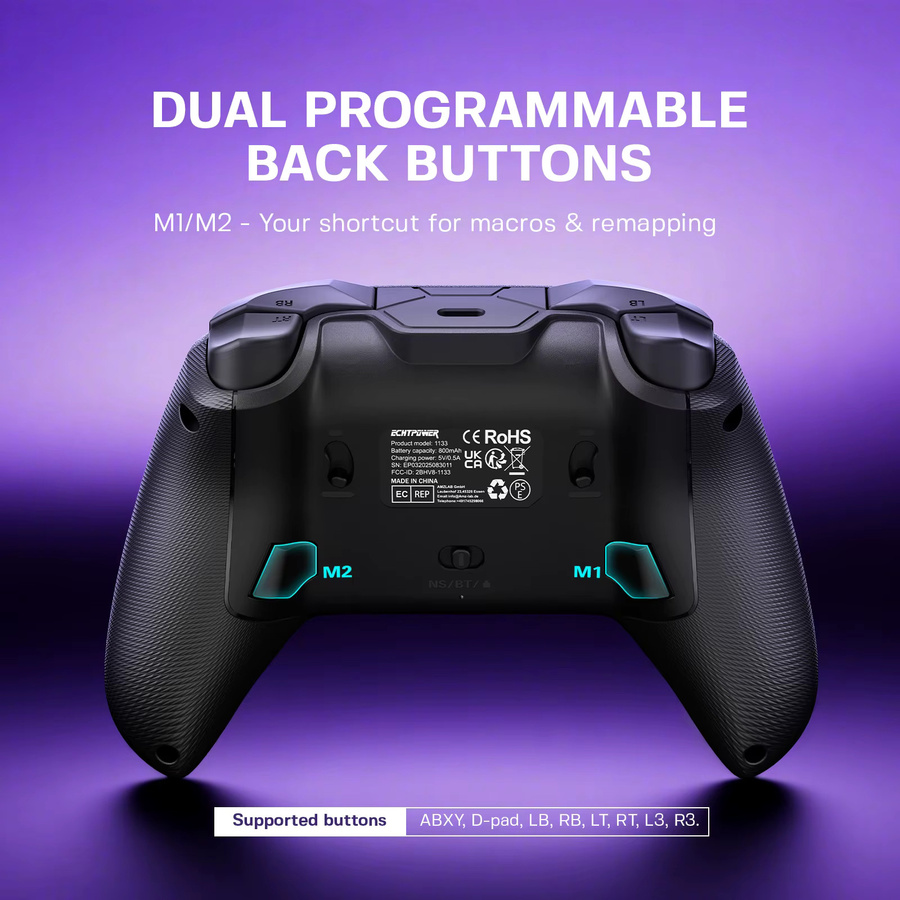 ECHTpower Kabelloser Gamecontroller mit Hall-Effekt-Joystick für PC, Nintendo Switch, Android und iOS in Multicolour - Bild 3