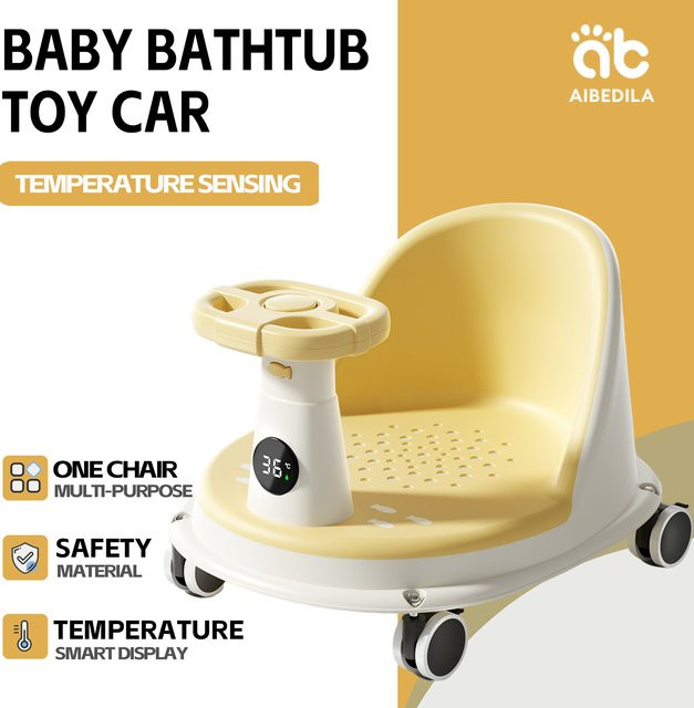 AIBEDILA Baby-Badesitz mit intelligenter Temperaturerkennung, multifunktionaler Kleinkind-Badestuhl für Badewanne und Dusche, Grün und Gelb - Bild 1