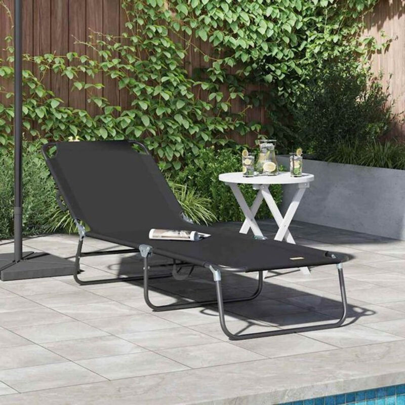 Vidaxl Klappbare Sonnenliege für 1 Person in Schwarz aus Polyester Stoff, B/T/H: 189 x 56 x 87 cm - Bild 1