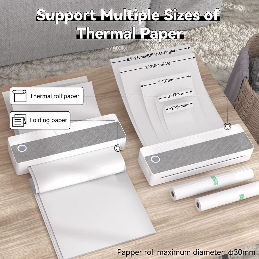 GZQIANJI Mobiler A4-Thermo-Minidrucker in Schwarz mit Bluetooth für Fotos und PDF-Dokumente - Bild 5
