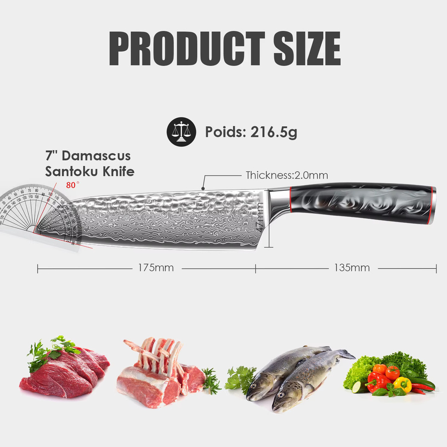 SAEIV Santoku-Messer aus Damaststahl mit Marmormuster und ergonomischem Griff - Bild 2