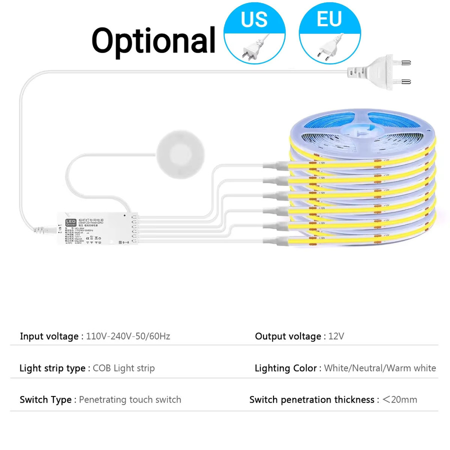 Gyarfas COB LED-Lichtstreifen-Set in Weiß mit dimmbarem Touch- und Bewegungssensor für Schrankbeleuchtung und Hintergrunddekoration - Bild 3