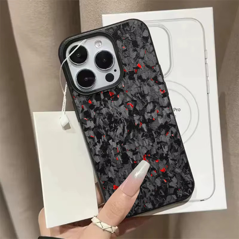 Einteilige Carbonfaser Handyhülle mit schwarzem Lychee-Muster für Apple iPhone 11 bis 17 Pro Max und Plus Modelle in Schwarz - Bild 3
