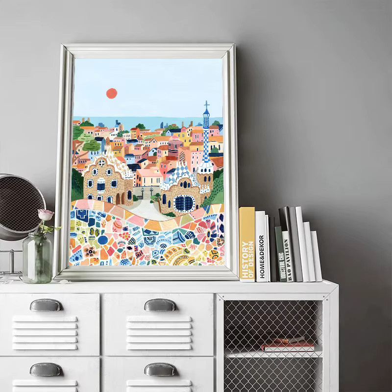 Potdemiel Weltreise Stadtlandschaft Poster Leinwand Wandkunst Motiv Griechenland Italien Florenz Paris Frankreich Mehrfarbig - Bild 2