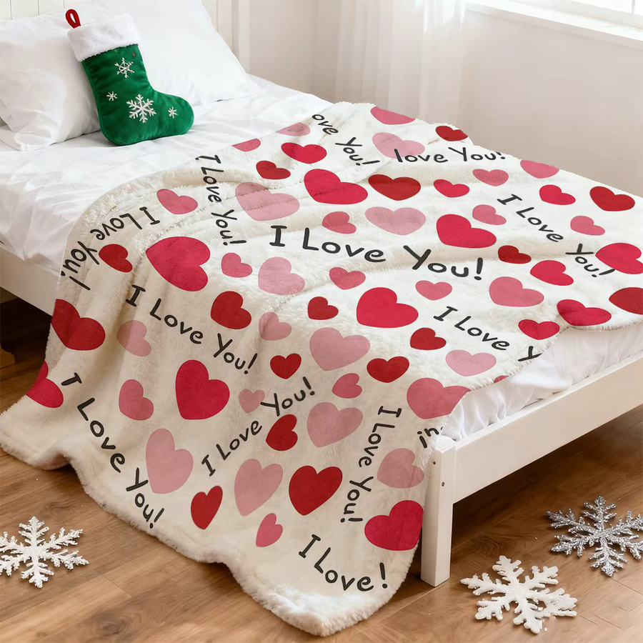 VIKAMA Überwurfdecke mit I Love You Aufdruck, weich und warm für Schlafzimmer und Wohnzimmer, B/T: 225 x 180 cm - Bild 2
