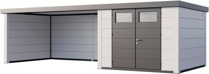 Telluria Gerätehaus Classico 3030 mit Lounge XL Links und weißen Ecken, B/H/T: 762 x 238 cm, Weiß - Bild 1