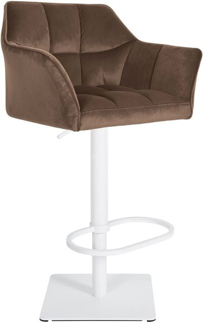 DELUKE Barhocker SIHAR in Braun mit Samtbezug, höhenverstellbar, drehbar und mit Lehne, B/T/H: 64 x 45 x 88 cm - Bild 1