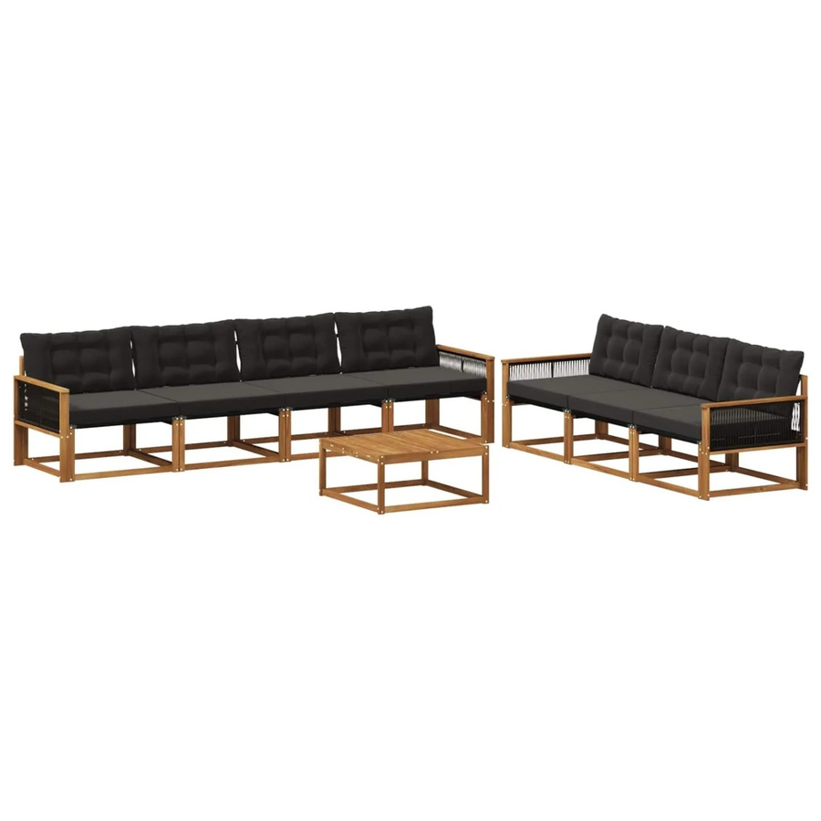 vidaXL Outdoor-Sofagarnitur aus Akazienholz mit Textilene und 8-teiligem Kissen-Set in Schwarz und Natur - Bild 2