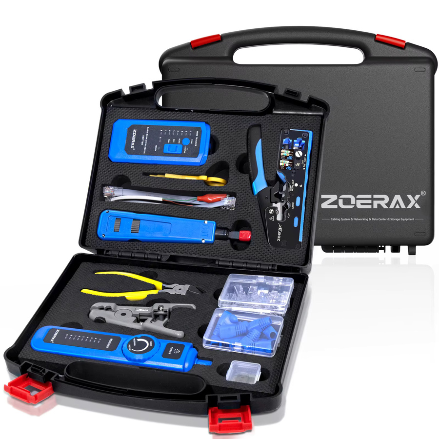 ZoeRax CAT7/CAT6 Pass-Through RJ45 Crimpwerkzeug-Set mit Netzwerkkabeltester, Einpresswerkzeug, Abisolierwerkzeug und CAT6/CAT5 Steckern - Bild 5