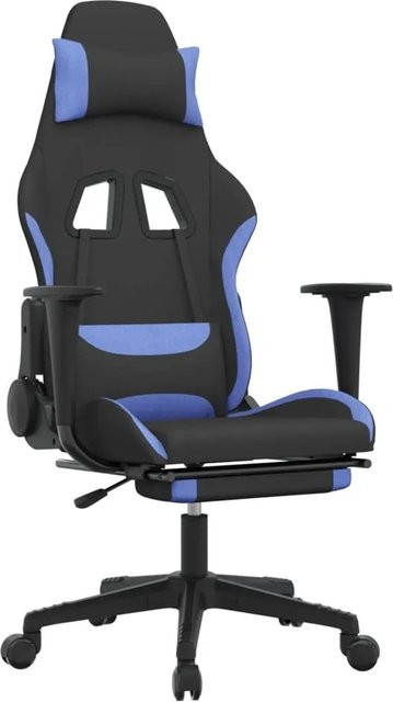 vidaXL Gaming-Stuhl mit Fußstütze und Kopfstütze in Schwarz und Blau aus Stoff - Bild 1