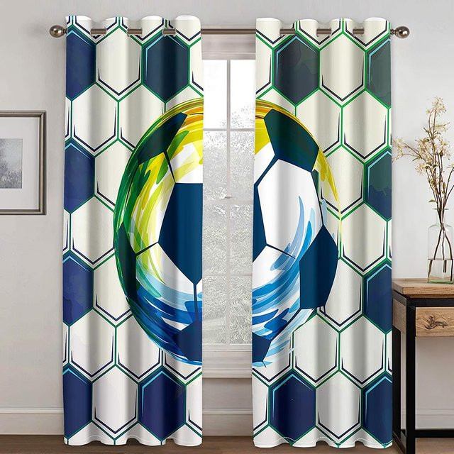 A Family Of Home Textiles 3D Fußball Fenster Vorhänge mit 2 Paneelen, Weiß, B: 140 cm, H: 160 cm - Bild 1