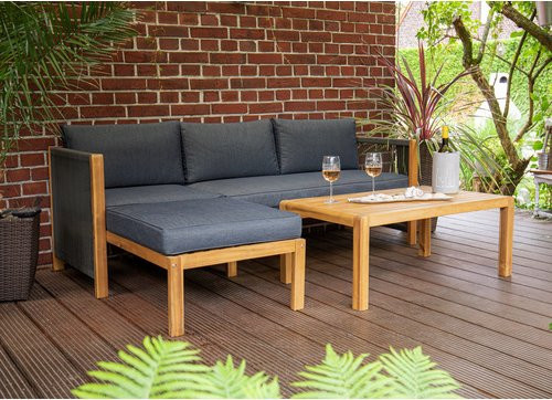 Acamp Loungeset Malaga mit 4 Sitzplätzen in Grau und Schwarz aus FSC Teak-Akazienholz mit UV-beständigen Polstern - Bild 3