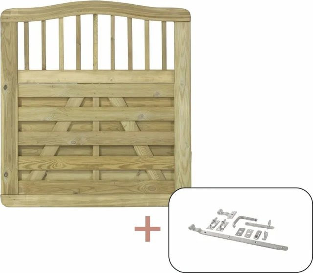 Tor Rondo Einfacheinfahrt aus druckimprägniertem Nadelholz in Braun, B: 100 cm, H: 104/107 cm - Bild 1