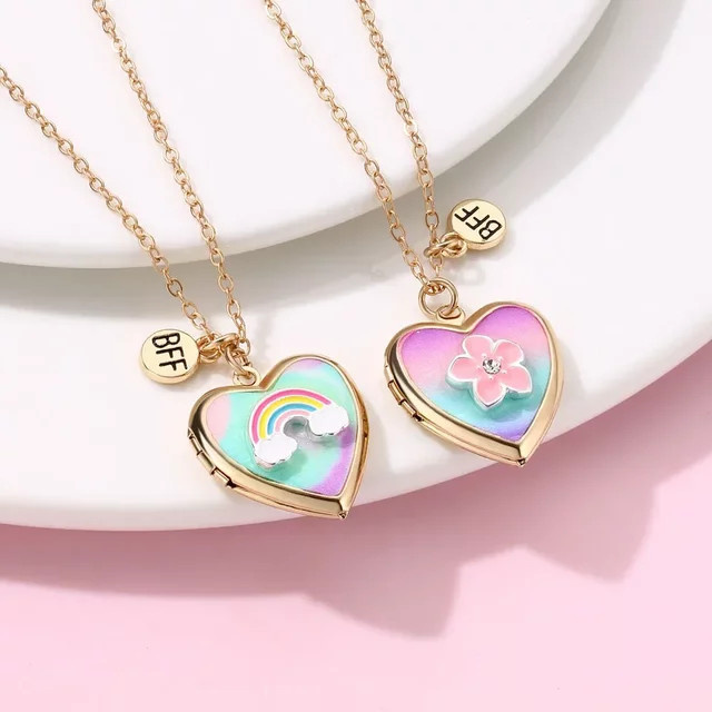 Winoneday Halskette, Regenbogen-Blumen Herz, Roségold, Zirkonia, Kinder - Bild 1