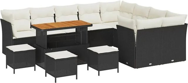 vidaXL Garten-Sofa-Set 13-teilig aus Polyrattan in Schwarz mit Polstern und Beistelltisch für Terrasse und Garten - Bild 1