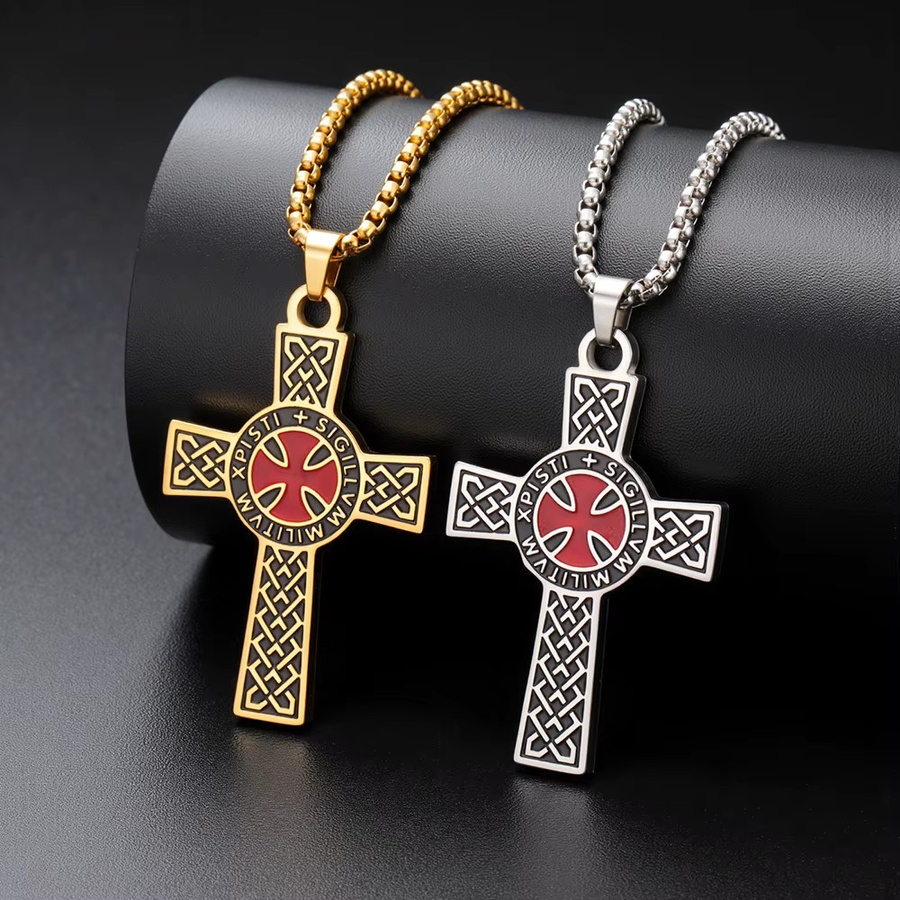 Dawapara Anhänger Halskette, Ritter Templer Kreuz, Edelstahl, Herren - Bild 3