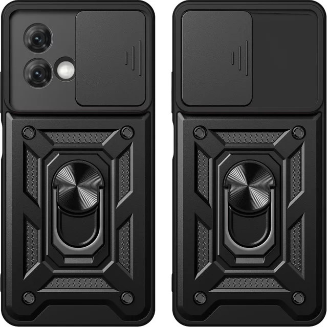 Magnetische Slide Lens Handyhülle mit Ringhalter für Motorola Moto G85 84 73 72 71 62 60S 32 30 24 22 20 14 10 04 Power 4G in Schwarz oder Gold - Bild 1