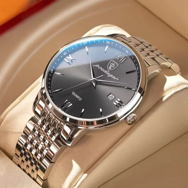 POEDAGAR Armbanduhr Quarz, Edelstahl, Blau, Datum, Herren - Bild 1