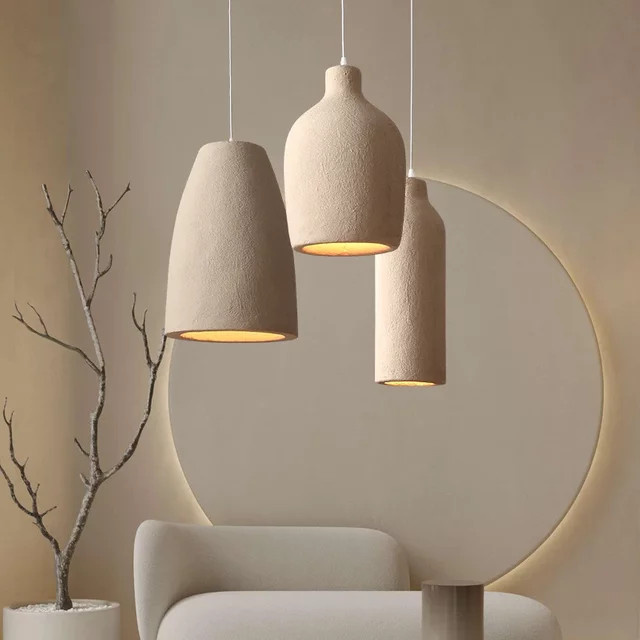 YANKE Wabi Sabi Pendelleuchte aus Zement in Beige mit warmweißem LED-Licht für Küche, Esszimmer, Wohnzimmer und Schlafzimmer - Bild 1